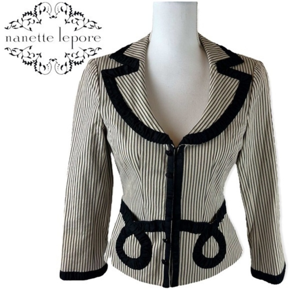 Vintage Nanette LePore blazer Striped with ribbon details Size 2